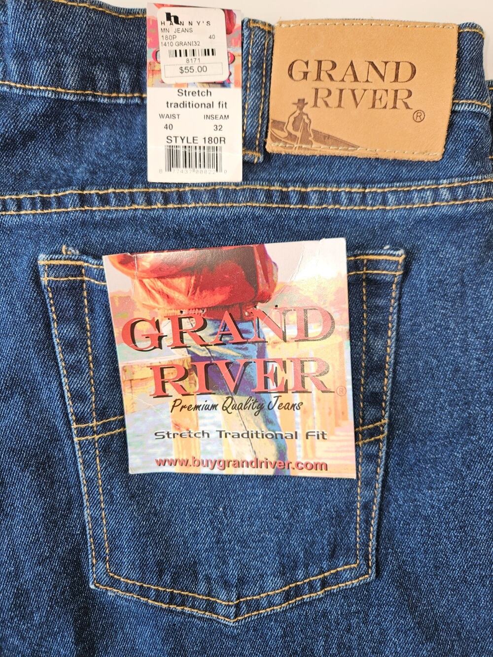 Grand River Denim Blue Jeans NWT Mens 40x32 Stretch Traditional Fit New